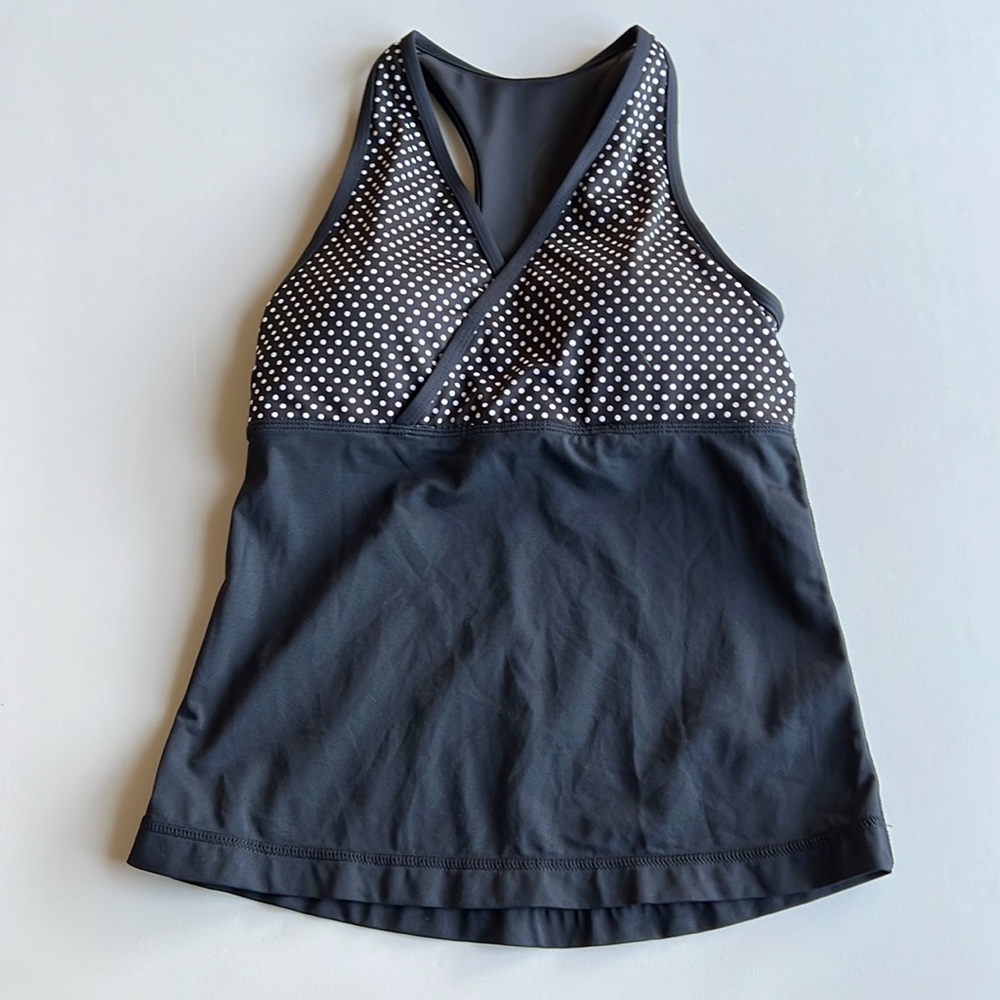 Lululemon Origami Deep V Tank Top Black & White Polka Dot Size 4 X-Small NWOT